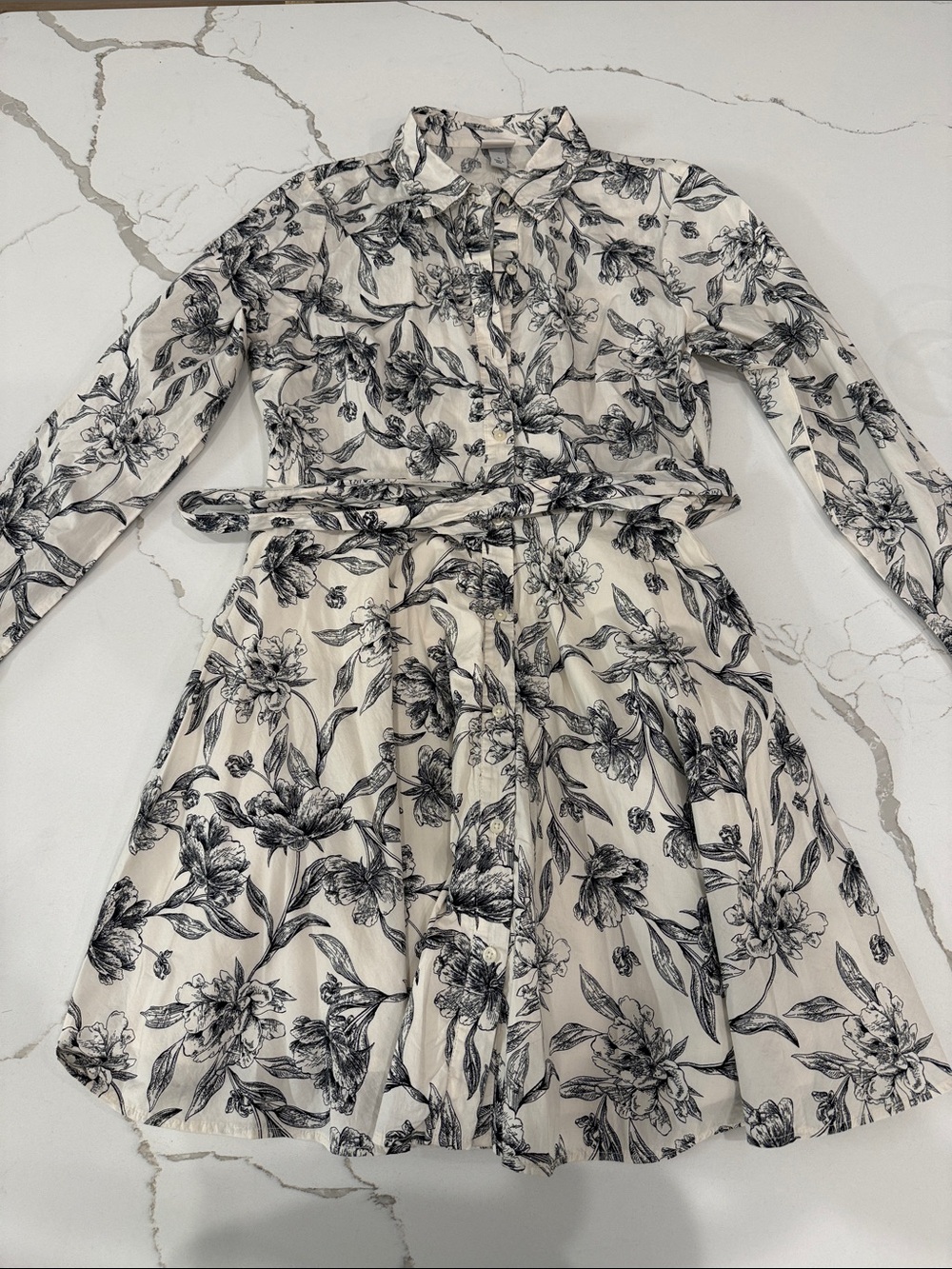 a new day Cream and Black Floral Long Sleeve Shirt Dress